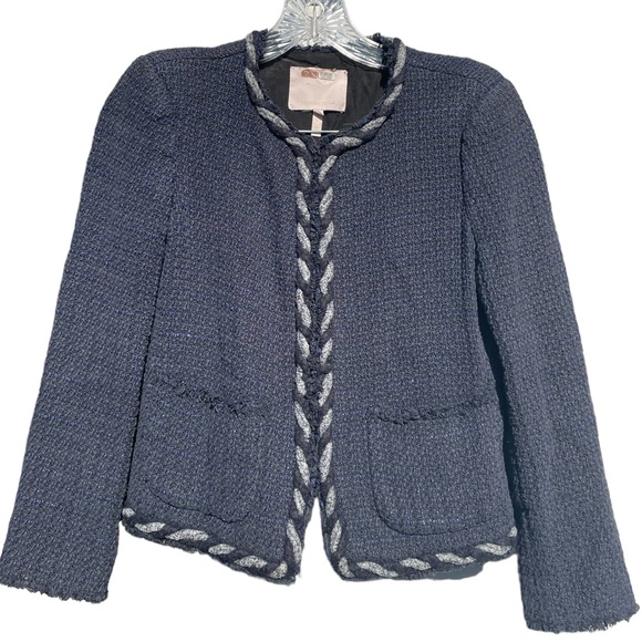 Rebecca Taylor Crochet Tweed Jacket In Dark Violet, Size 2, EUC - Picture 1 of 9